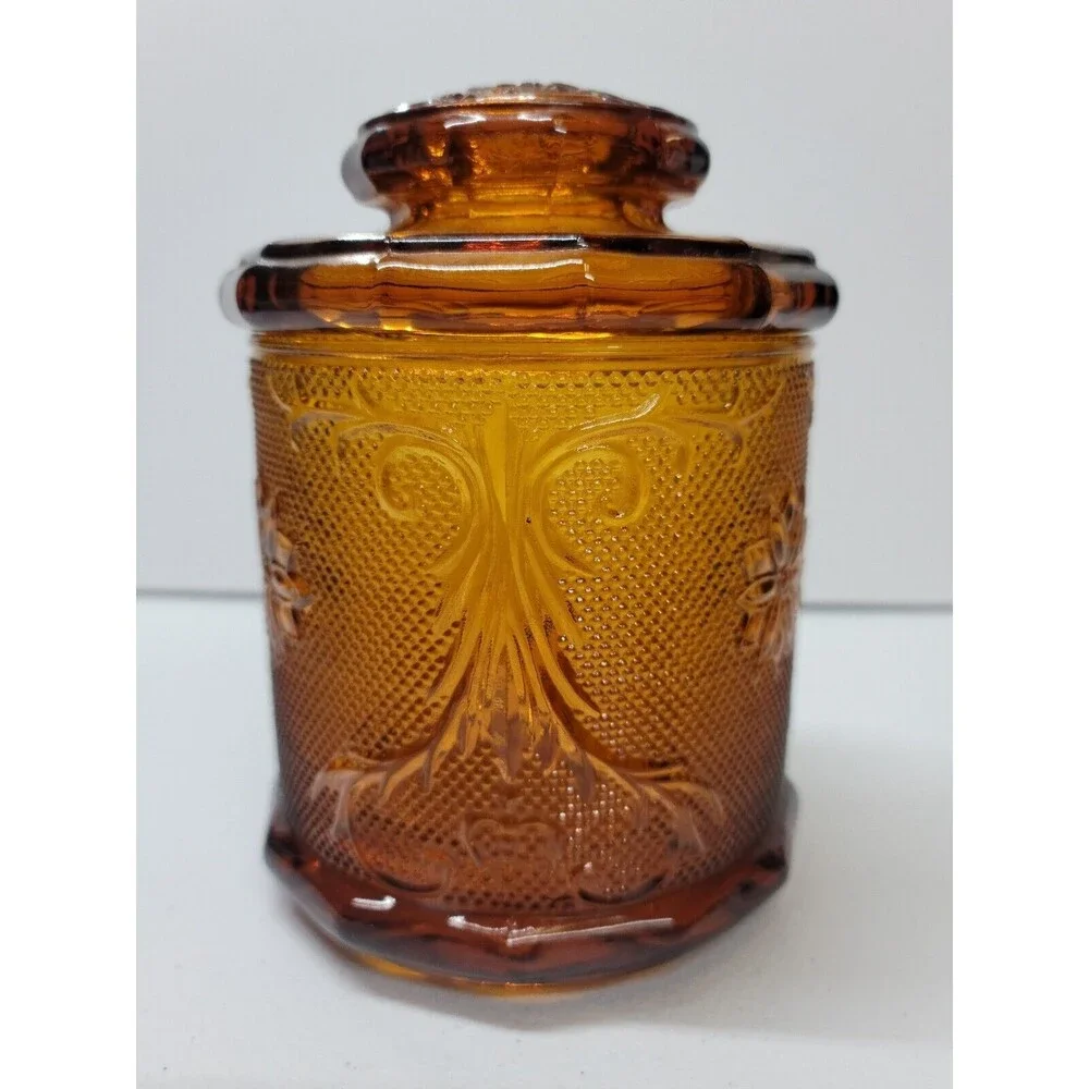Tiara Indiana Sandwich Glass Amber Canister with Lid Medium Vintage
